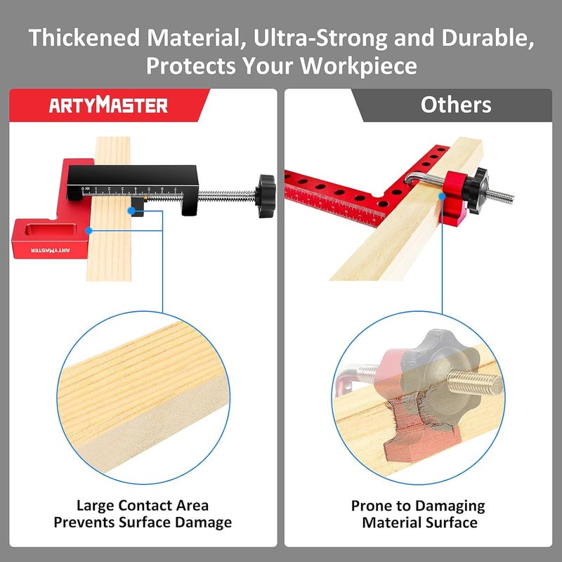 ARTYMASTER Corner Clamps for Woodworking - Durable & Versatile 90 Degree Right Angle Clamps, 2 Pack 2" x 4" Aluminum Positioning Squares with 4 C-Clamps for Cabinets, Frames, and Drawers - Image 3
